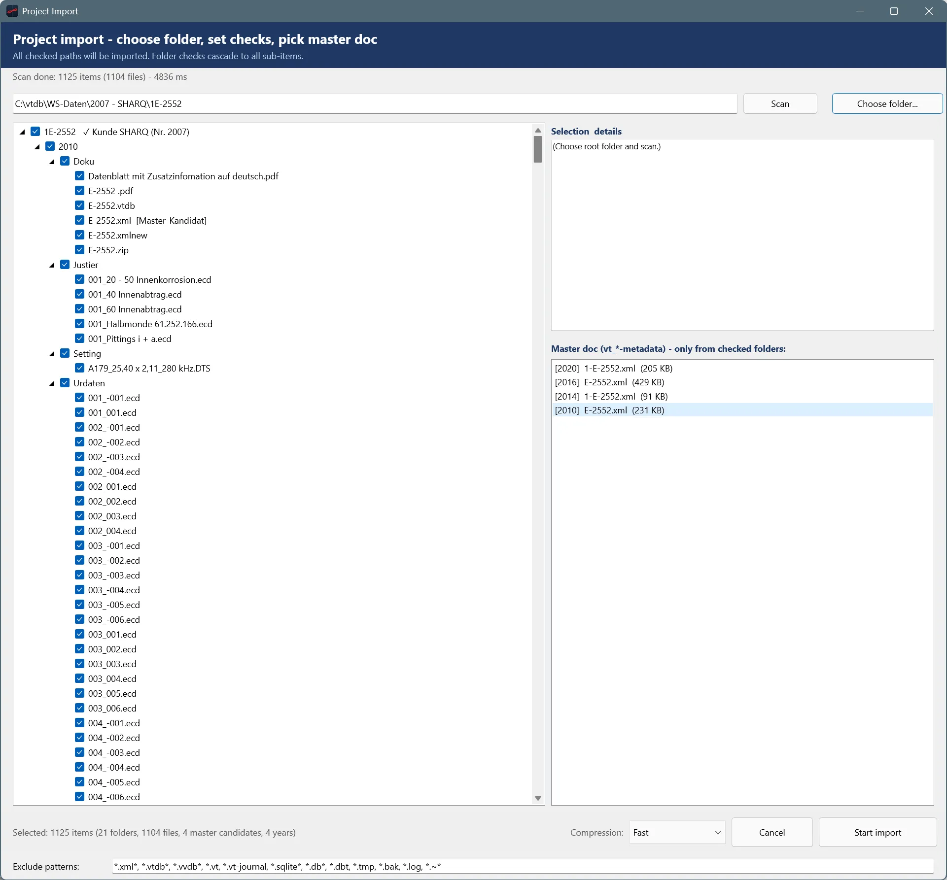 virtualView project import dialog