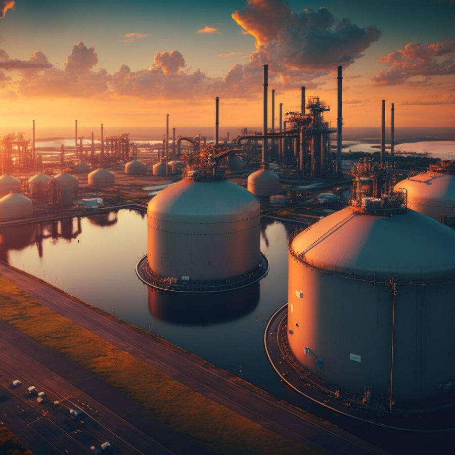 Aerial view of industrial oil refinery storage tanks — crude oil refinery plant